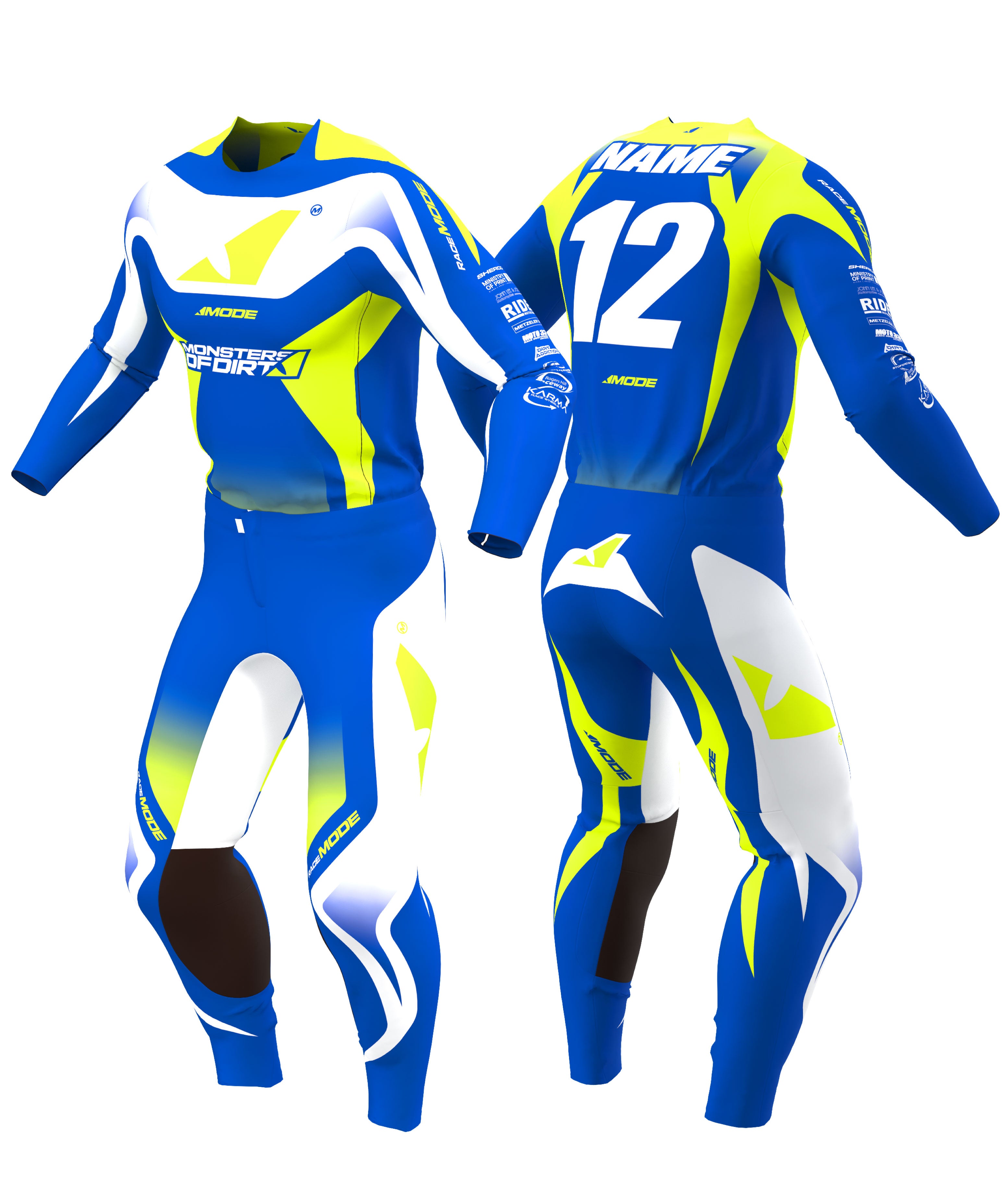 Elevate - Fluorescent Yellow/Blue Jersey & Pants Racewear